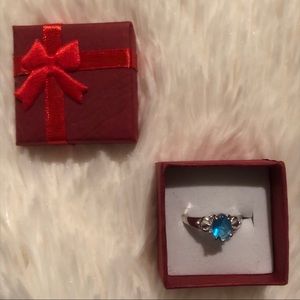 Plated Sterling silver ring w/ blue crystal 💙